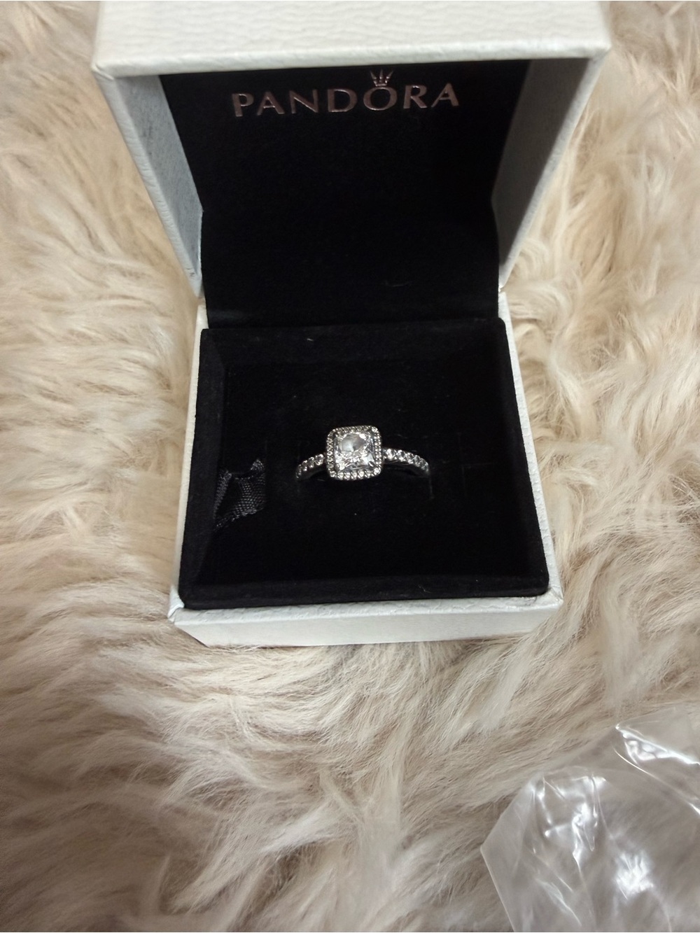 Pandora Silver Ring with White Cubic Zirconia Halo